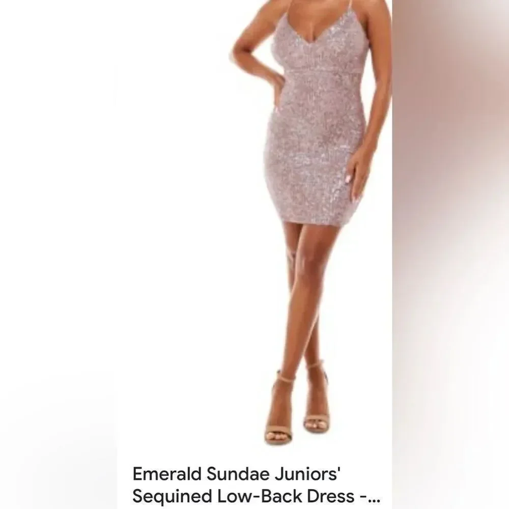 Emerald Sundae Pink Sequins Mini Cocktail Dress Padded Bra Adjustable Strap XXL